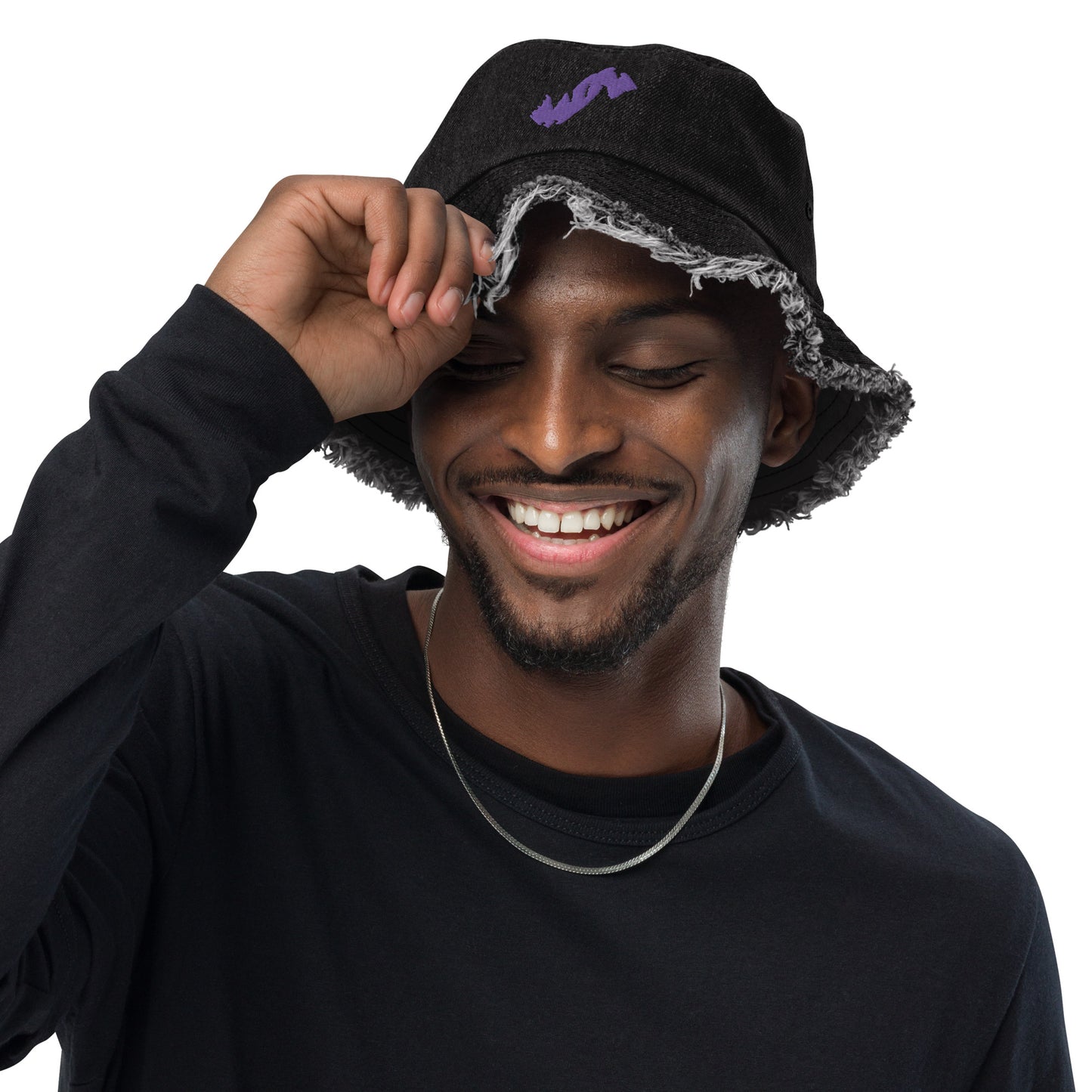 Purple MDV Wave Distressed denim bucket hat