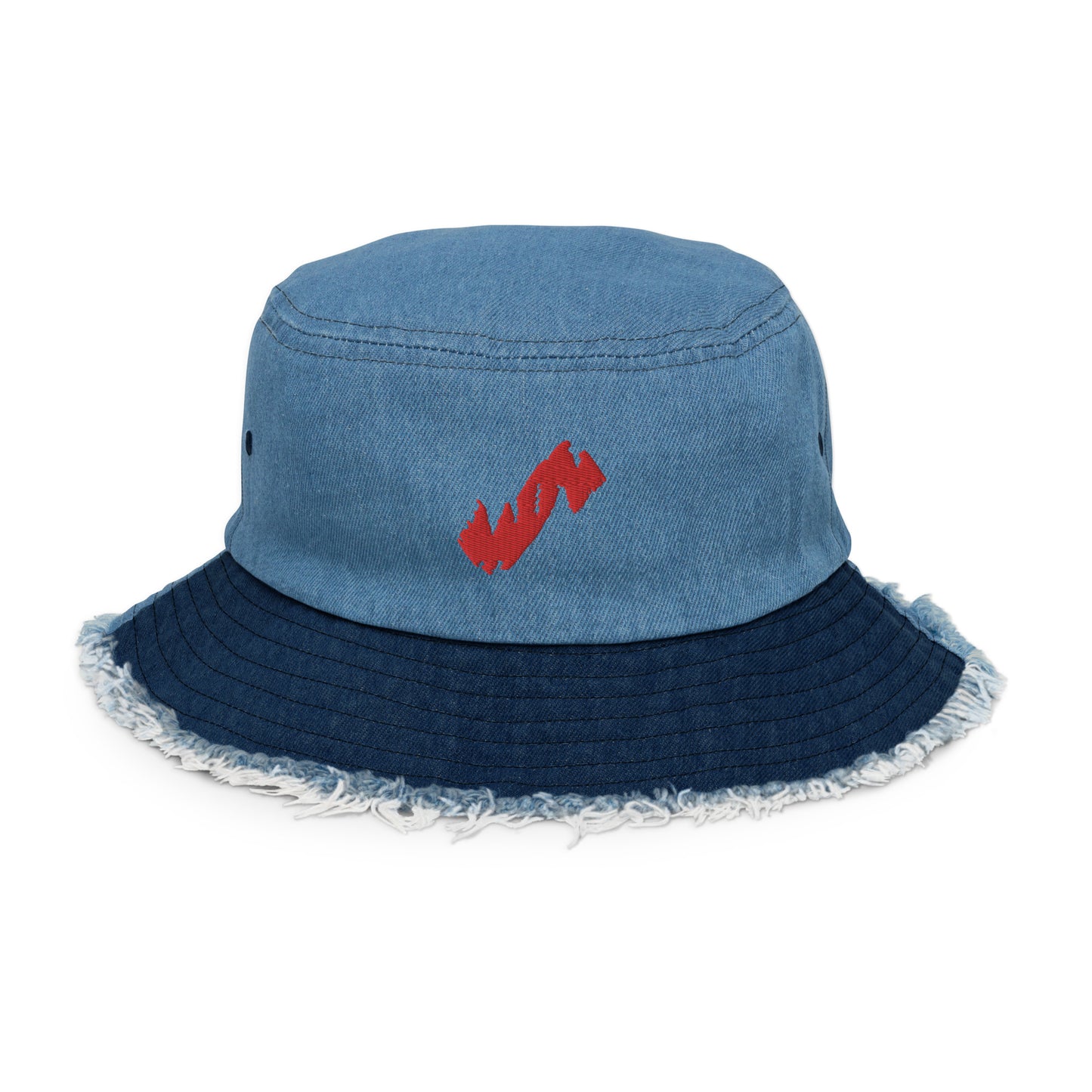 Red MDV Wave Distressed denim bucket hat